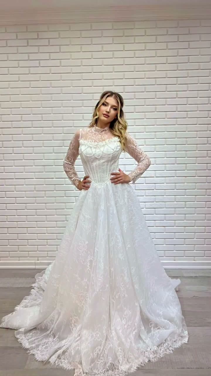 White Podium A-Line Wedding Dress 2026-9