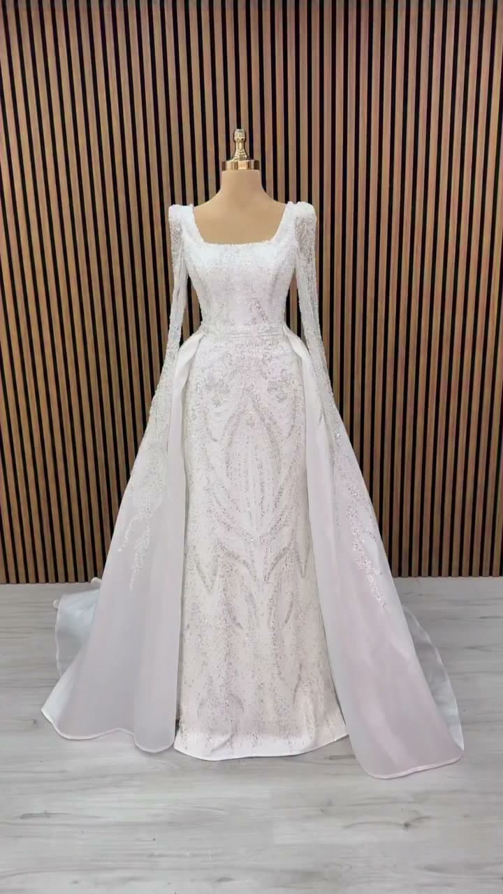 White Podium Mermaid Wedding Dress 2026-20